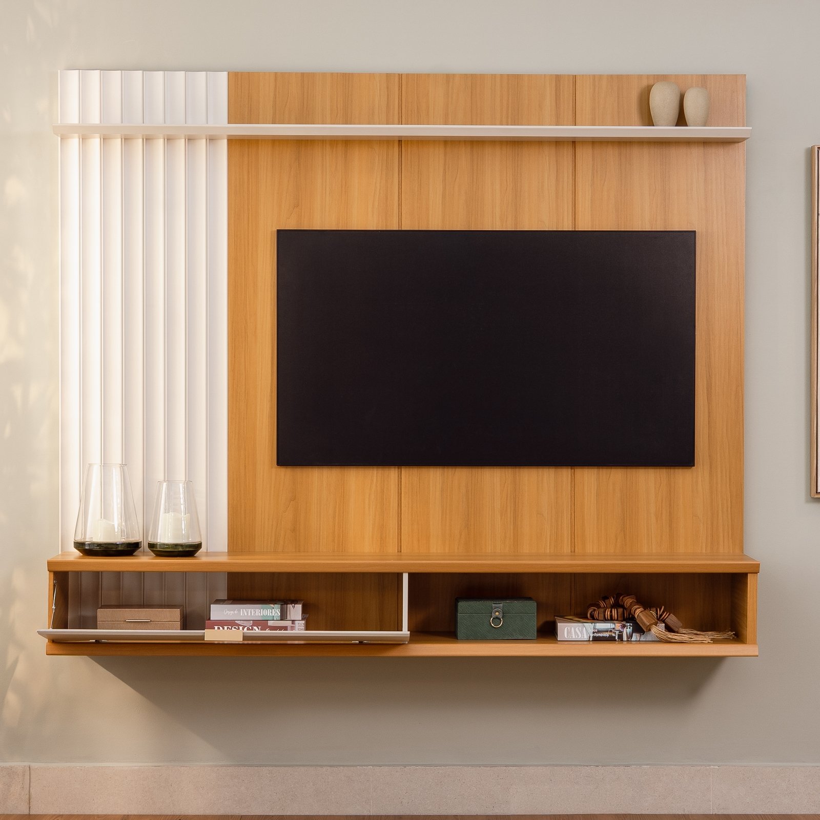 Painel Home até 75" Sintra Jequitibá/Off White Fosco - LINEA BRASIL - Imagem 2