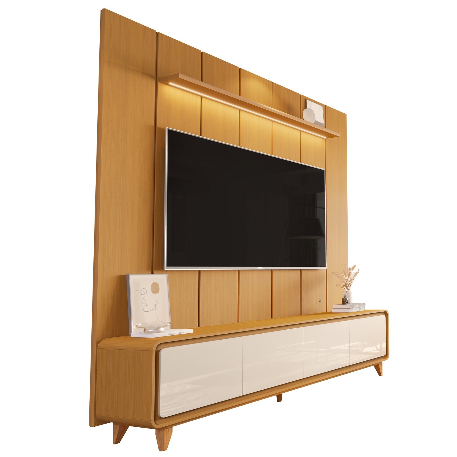 Painel até 75″ Lumi 2,19 m Cedro + Rack Liv 2,18 m Cedro/Off White – EDN MÓVEIS - Imagem 4