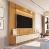 Painel até 75″ Lumi 2,19 m Cedro + Rack Liv 2,18 m Cedro/Off White – EDN MÓVEIS