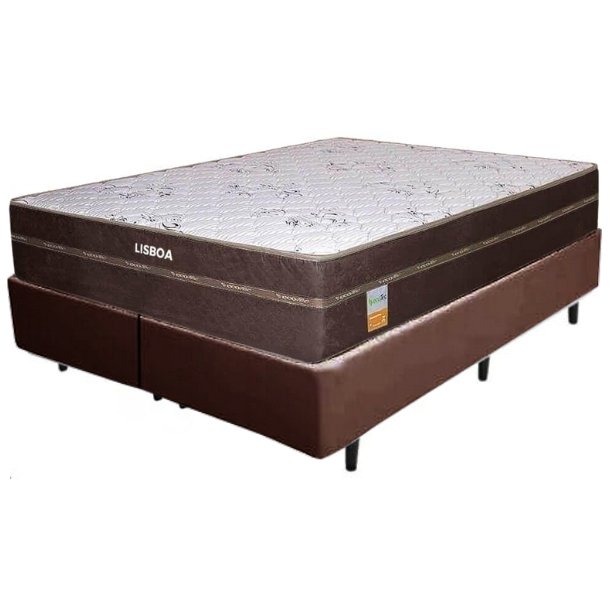 Colchão Queen Lisboa 24 cm D28 Molas Ensacadas + Base Simples Corino Marrom – ECOTEC + BIOSTAR - Imagem 2