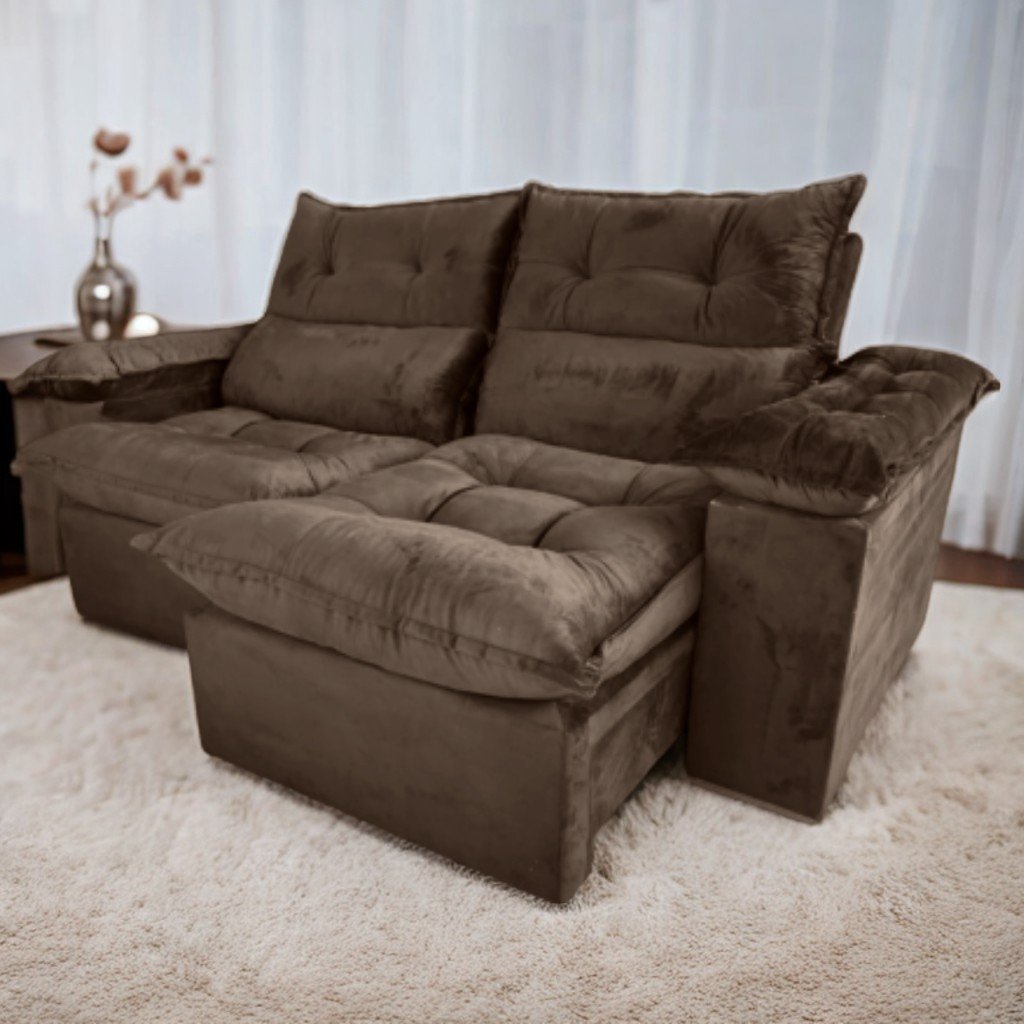 Sofá Retrátil e Reclinável Imperial 2,00 m Veludo Jolie Marrom 05 - IMPERIAL DECOR - Imagem 2