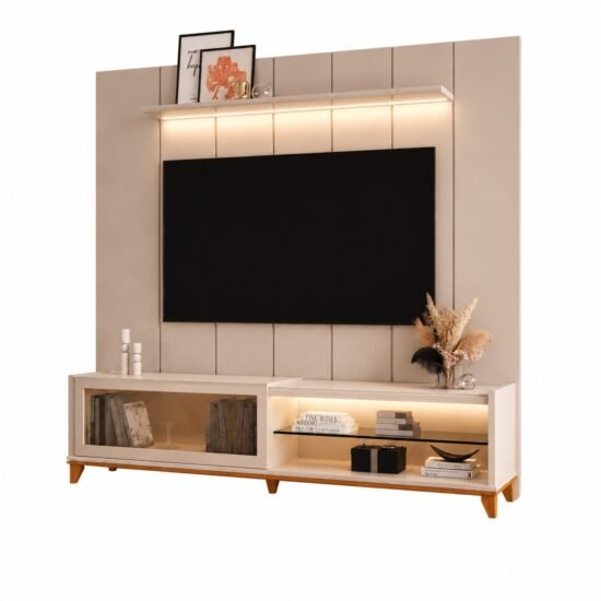 Alternative view of Painel até 75″ Lumi 2,19 m + Rack Vellaro 2,18 m Off White – EDN MÓVEIS