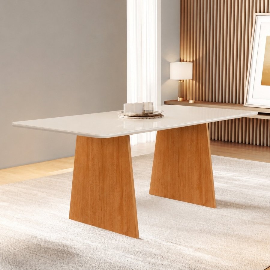 Mesa Londres 160 (Tampo Londres c/vidro) Cinamomo/Off White – CEL MÓVEIS