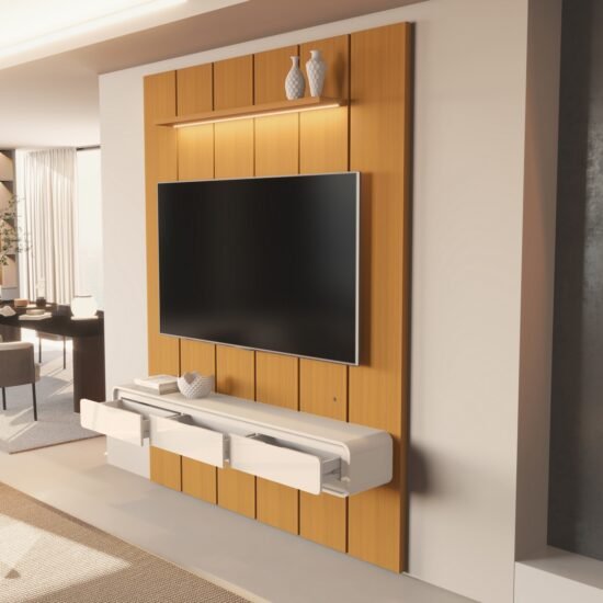 Alternative view of Painel até 75″ Lumi 1,88 m Cedro + Nicho Liv 1,80 Off White – EDN MÓVEIS