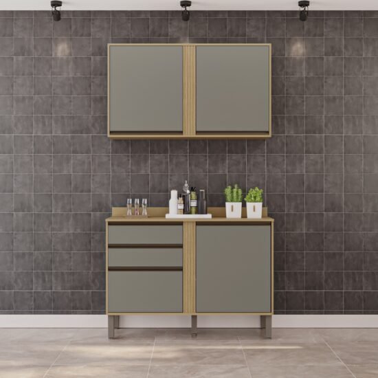Armário Aéreo 2 Portas + Balcão Pérola 1,20 m Jequitibá/Granizo – SALLÊTO