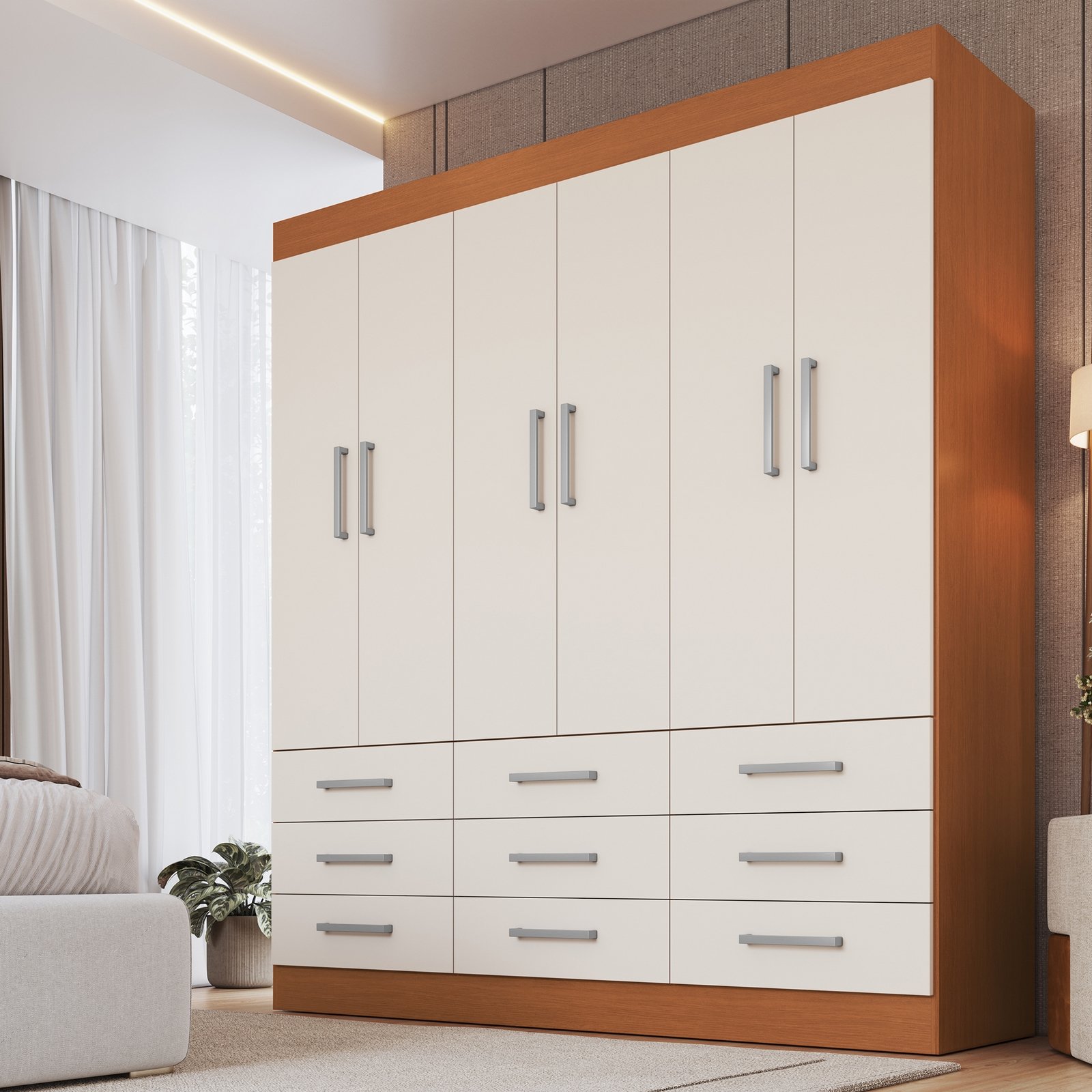 Guarda-Roupa 6 Portas Milão 1,50 m Cinamomo/Areia - MÓVEIS CADORIN