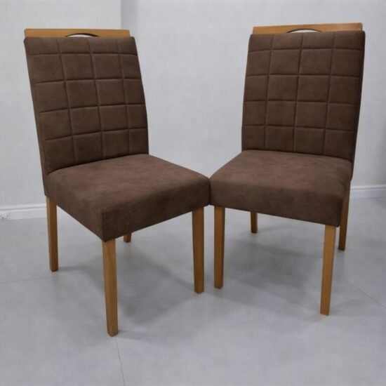 Alternative view of Mesa Maria 90 Imbuia/Off White com 4 Cadeiras Quartzo/Safira Veludo Marrom – A&A CONCEITO + KM DECOR