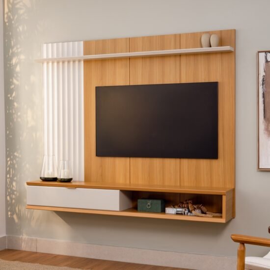 Painel Home até 75" Sintra Jequitibá/Off White Fosco - LINEA BRASIL