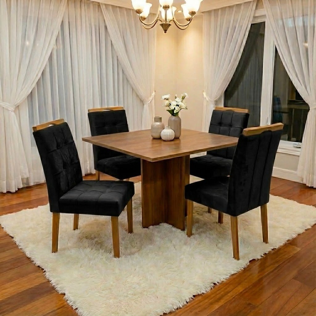 Mesa Salinas 120 (Tampo Londres s/ vidro) Cinamomo com 4 Cadeiras Sophia Veludo Preto – CEL MÓVEIS + WM DECOR - Imagem 3