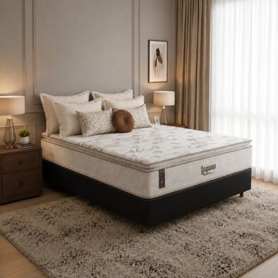 Colchão Casal Laguna Plus 28 cm D26 Molas Ensacadas + Base Simples Corino Preto – KING KONFORT COLCHÕES + BIOSTAR