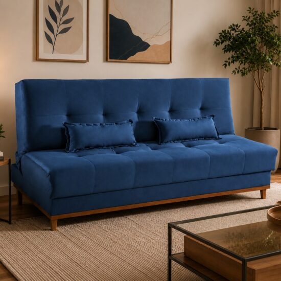 Sofá Cama Catânia 1,88 m Veludo Azul 06 - MDP ESTOFADOS