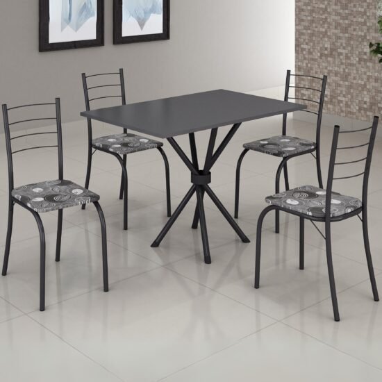 Mesa 4 Cadeiras Rio 100×60 Preto/Grafite – TEIXEIRA