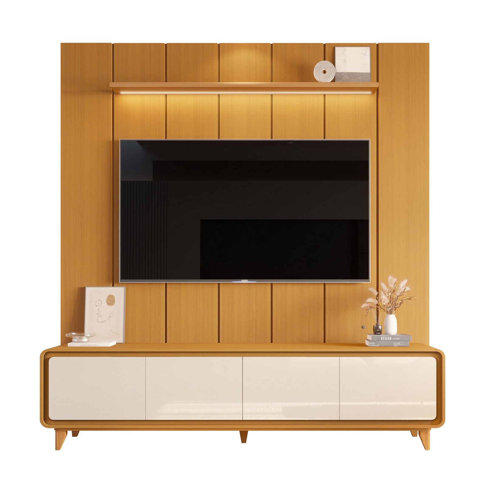 Painel até 75″ Lumi 2,19 m Cedro + Rack Liv 2,18 m Cedro/Off White – EDN MÓVEIS - Imagem 6