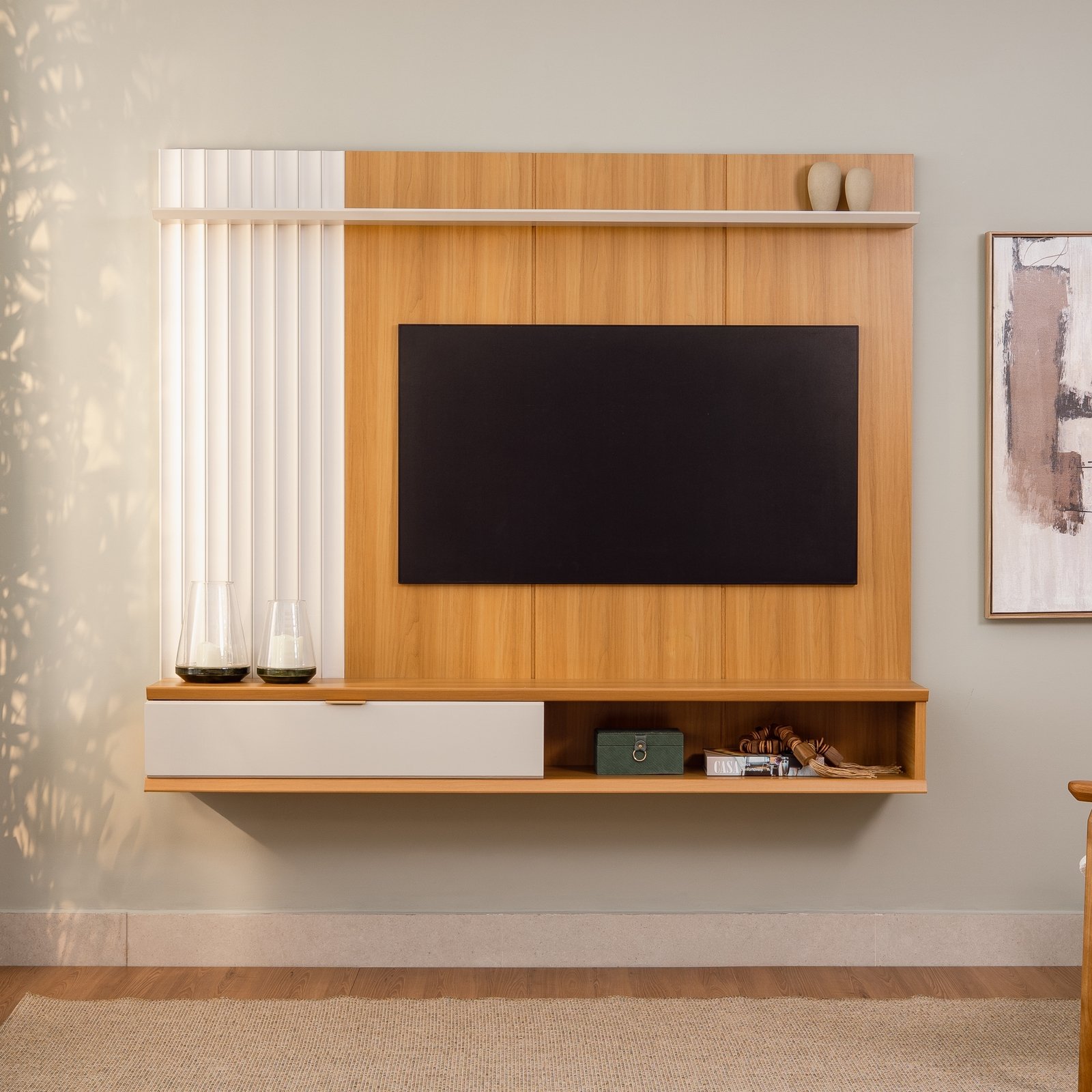 Painel Home até 75" Sintra Jequitibá/Off White Fosco - LINEA BRASIL - Imagem 3