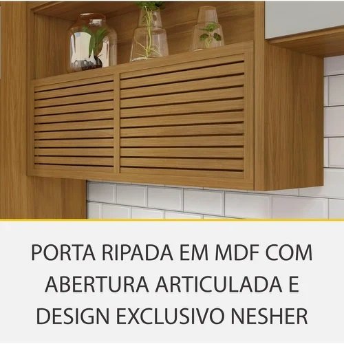 Armário Aéreo 2 Portas com Nicho Princesa Freijó/Off White - NESHER - Imagem 4