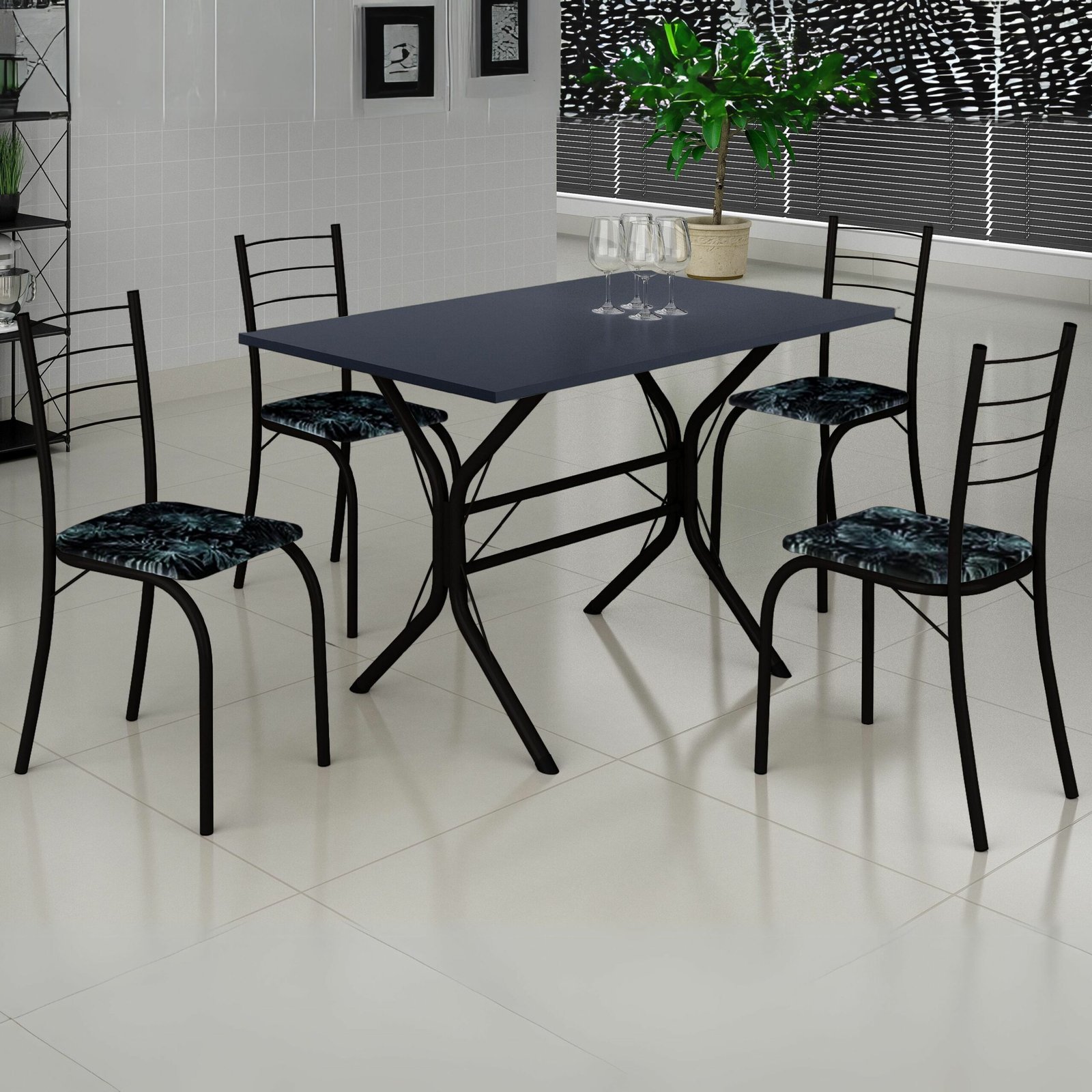 Mesa 4 Cadeiras Cabo Frio 100x60 Preto/Grafite – TEIXEIRA