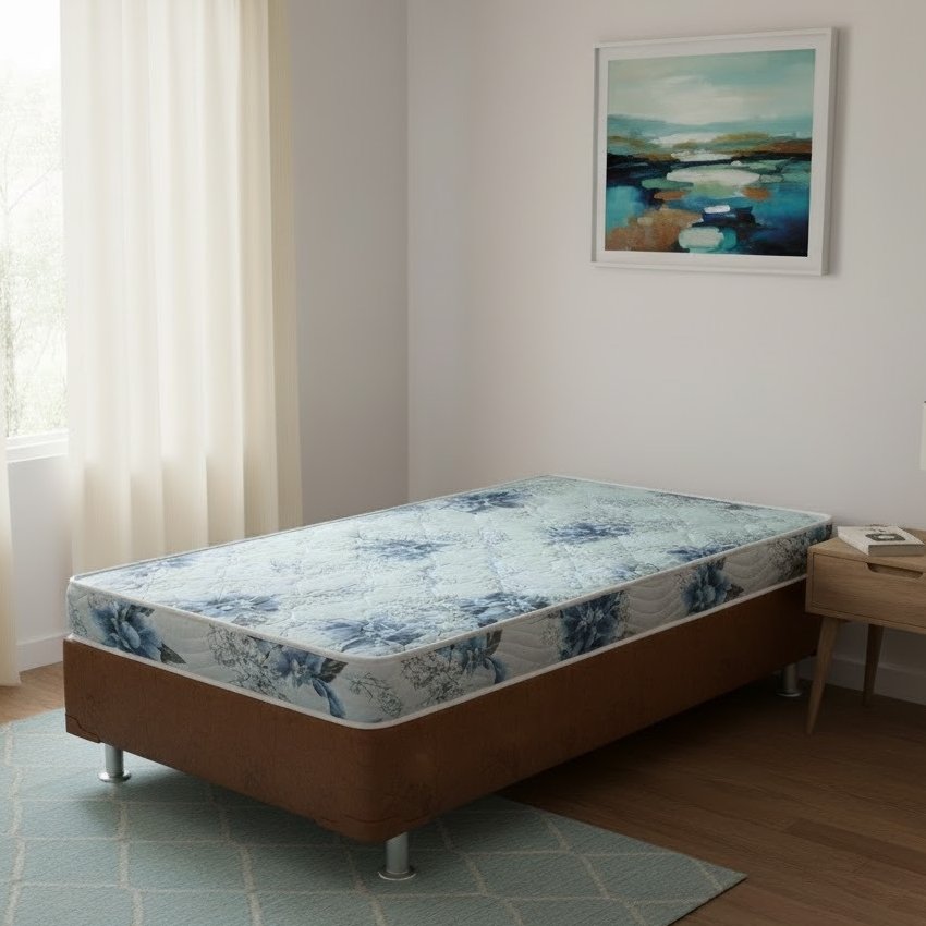 Colchão Solteiro Dream Soft 12 cm D20 + Base Simples Corino Marrom – ORTOBOM + BIOSTAR