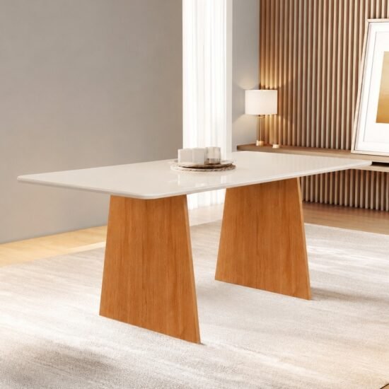 Mesa Londres 120 (Tampo Londres c/vidro) Cinamomo/Off White – CEL MÓVEIS