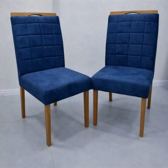 Alternative view of Mesa Maria 120 Imbuia/Off White com 4 Cadeiras Quartzo/Safira Veludo Azul – A&A CONCEITO + KM DECOR