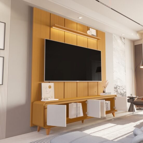 Alternative view of Painel até 75″ Lumi 1,88 m Cedro + Rack Liv 1,80 m Cedro/Off White – EDN MÓVEIS