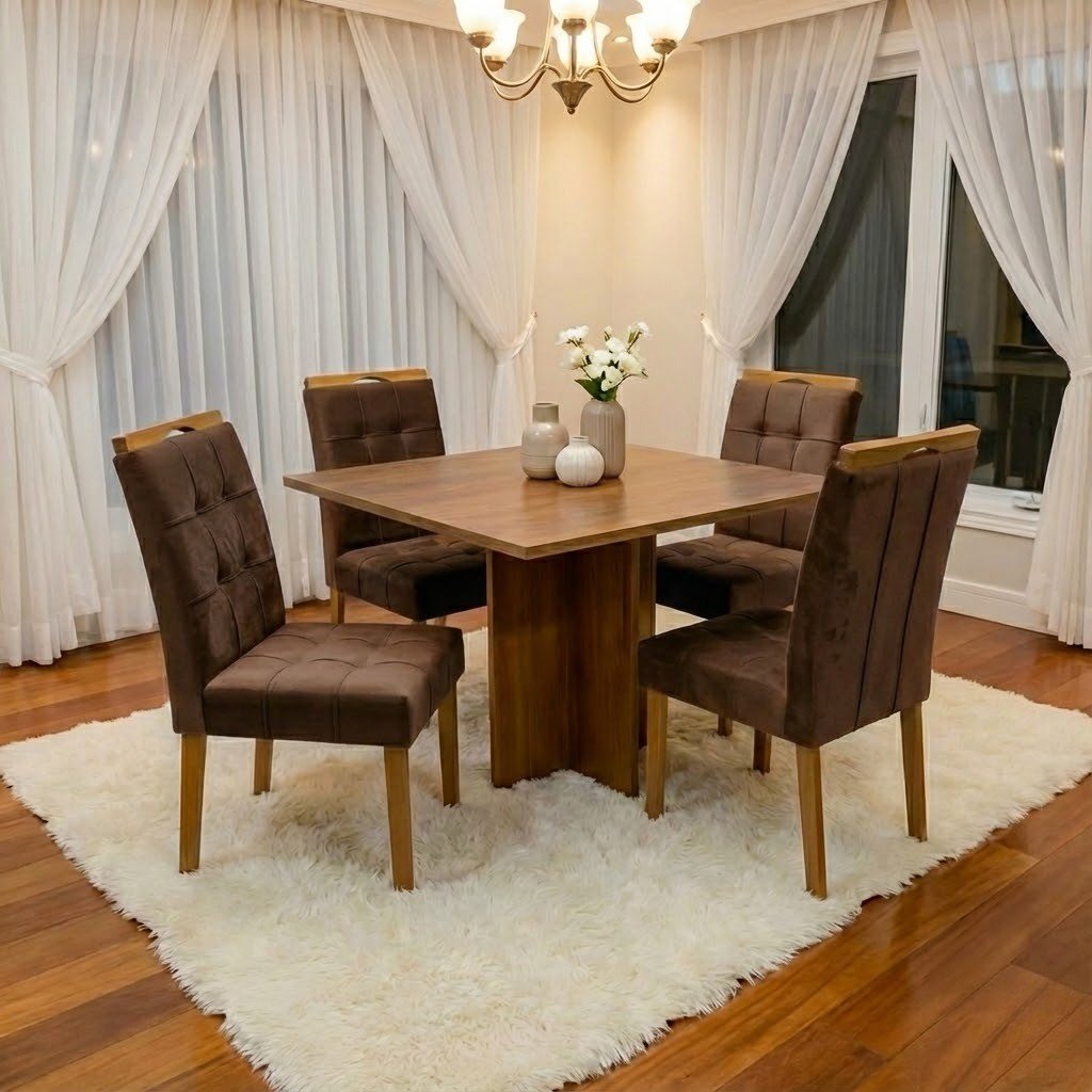 Mesa Salinas 120 (Tampo Londres s/ vidro) Cinamomo com 4 Cadeiras Sophia Veludo Marrom – CEL MÓVEIS + WM DECOR - Imagem 3
