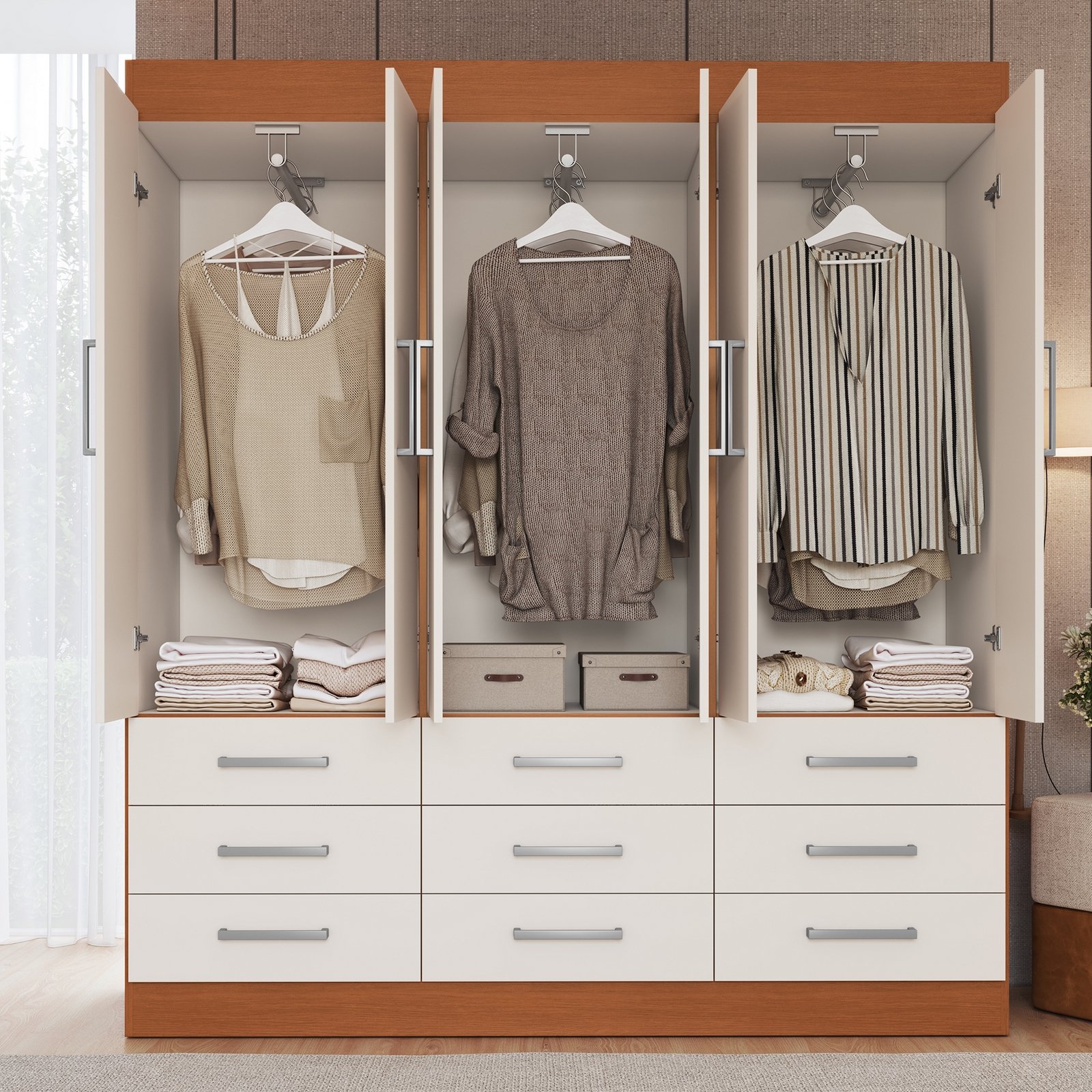 Guarda-Roupa 6 Portas Milão 1,50 m Cinamomo/Areia - MÓVEIS CADORIN - Imagem 2