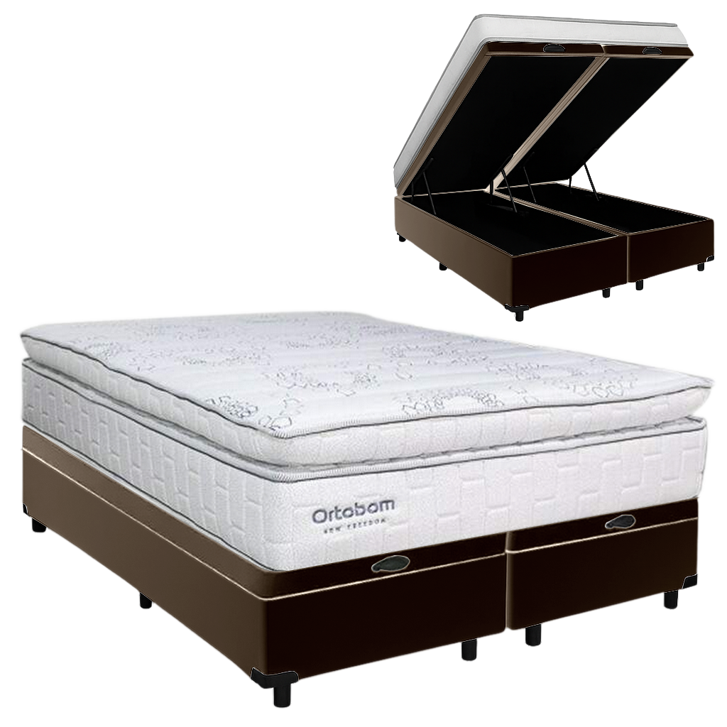 Colchão Queen New Freedom 32 cm D33 Molas Ensacadas + Base Baú Corino Marrom – ORTOBOM + BIOSTAR - Imagem 2
