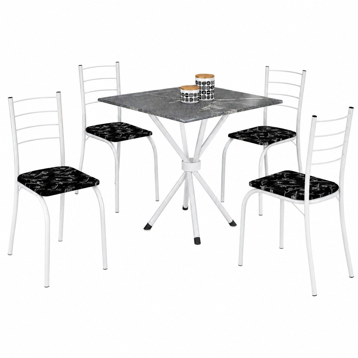 Mesa 4 Cadeiras Rio 75×75 Branco/Preto Lírio – TEIXEIRA - Imagem 2