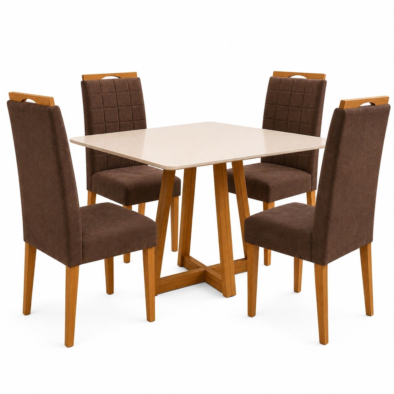 Mesa Maria 120 Imbuia/Off White com 4 Cadeiras Quartzo/Safira Veludo Marrom – A&A CONCEITO + KM DECOR - Imagem 3