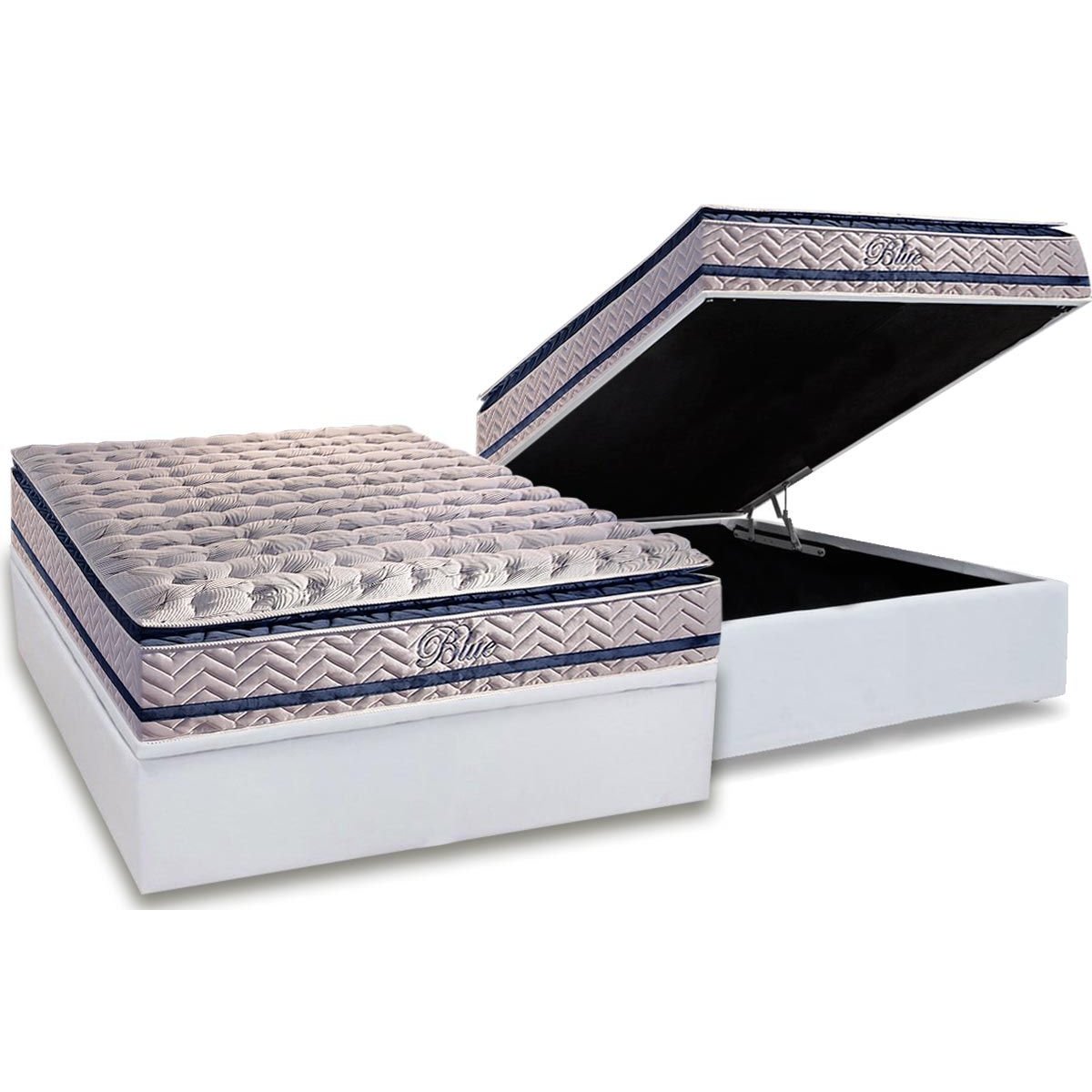 Colchão Casal Blue 32 cm H33 Molas Ensacadas + Base Baú Corino Branco – PAROPAS + ALTO NÍVEL - Imagem 2