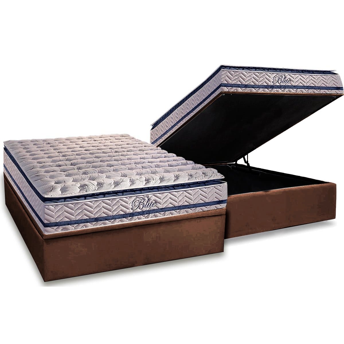 Colchão Casal Blue 32 cm H33 Molas Ensacadas + Base Baú Corino Marrom – PAROPAS + ALTO NÍVEL - Imagem 2
