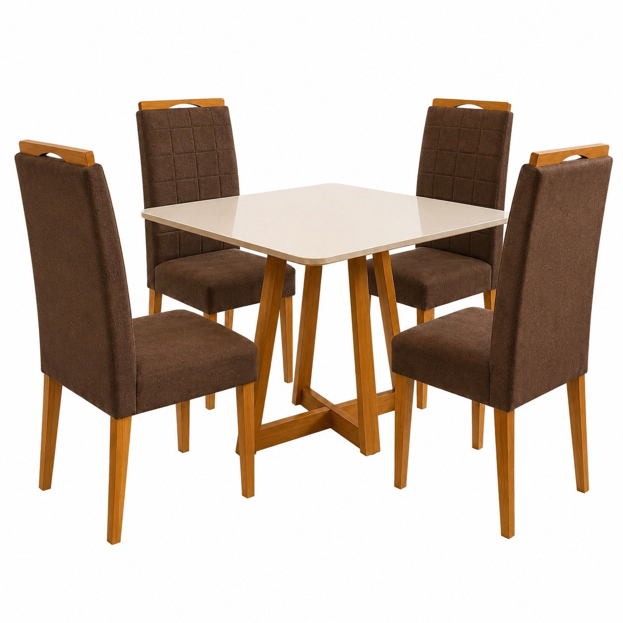 Mesa Maria 90 Imbuia/Off White com 4 Cadeiras Quartzo/Safira Veludo Marrom – A&A CONCEITO + KM DECOR - Imagem 3