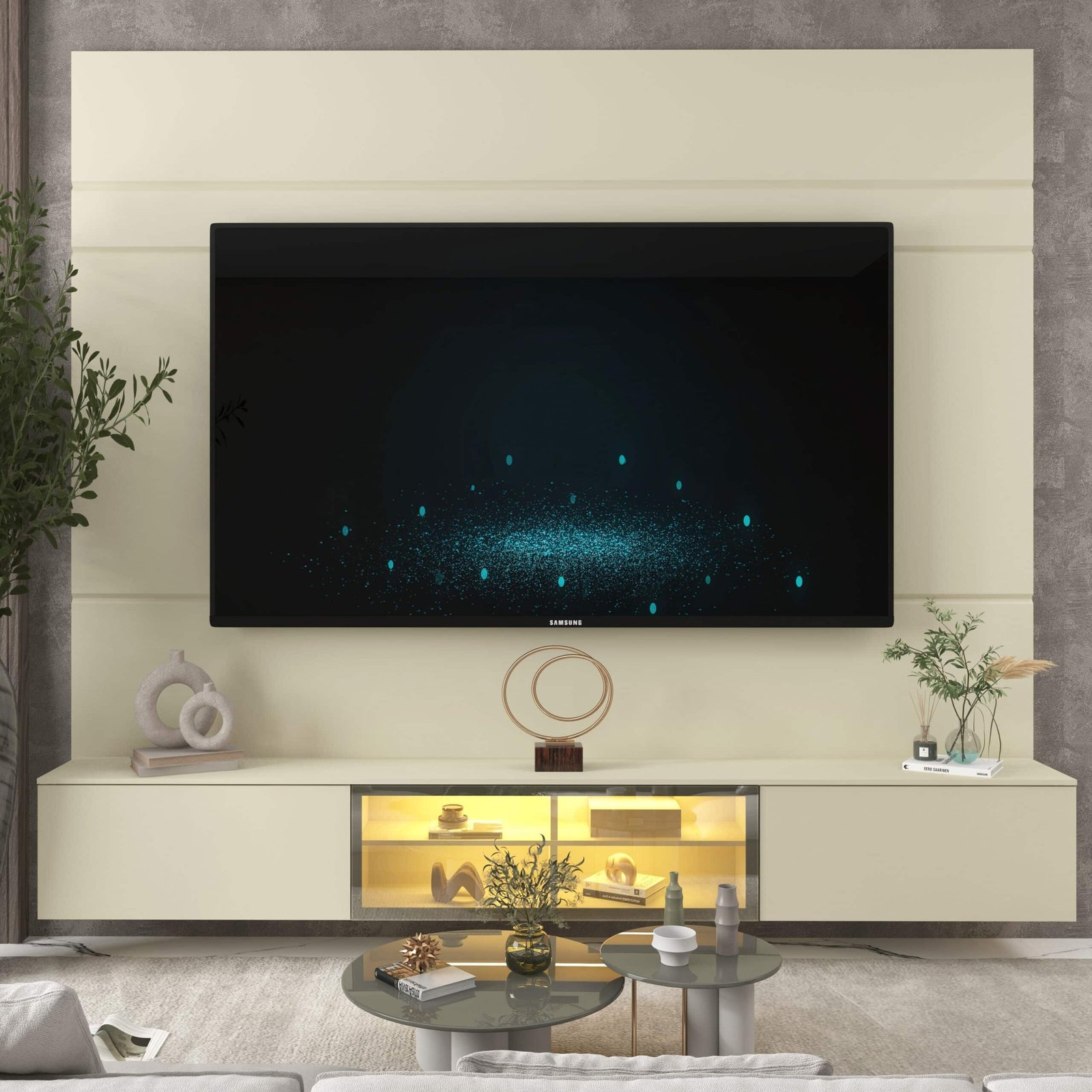 Painel até 85″ Luminare 2,17 m Off White + Nicho Luminare 2,15 m Off White – GELIUS - Imagem 4