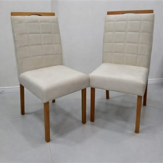 Alternative view of Mesa Maria 90 Imbuia/Off White com 4 Cadeiras Quartzo/Safira Veludo Bege – A&A CONCEITO + KM DECOR