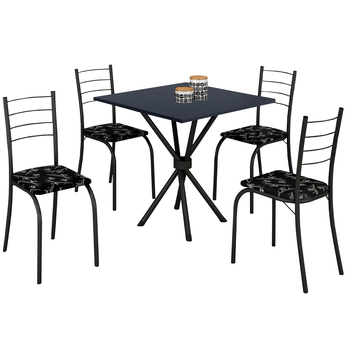 Mesa 4 Cadeiras Rio 75×75 Preto/Grafite/Preto Lírio – TEIXEIRA - Imagem 2