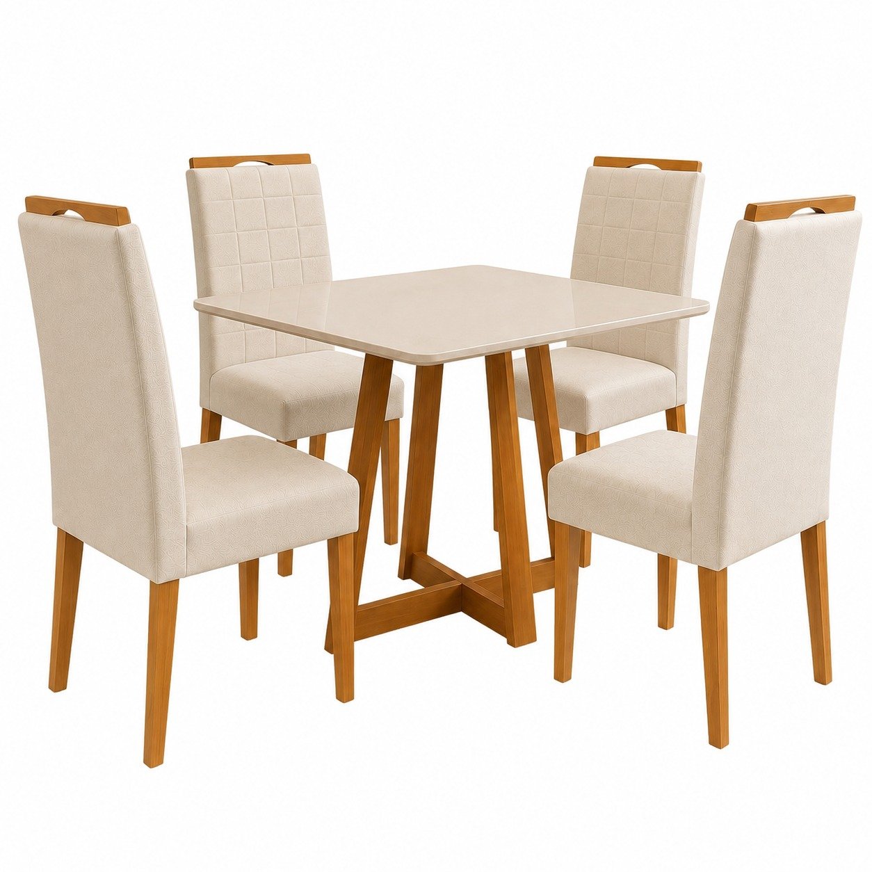 Mesa Maria 90 Imbuia/Off White com 4 Cadeiras Quartzo/Safira Veludo Bege – A&A CONCEITO + KM DECOR - Imagem 3